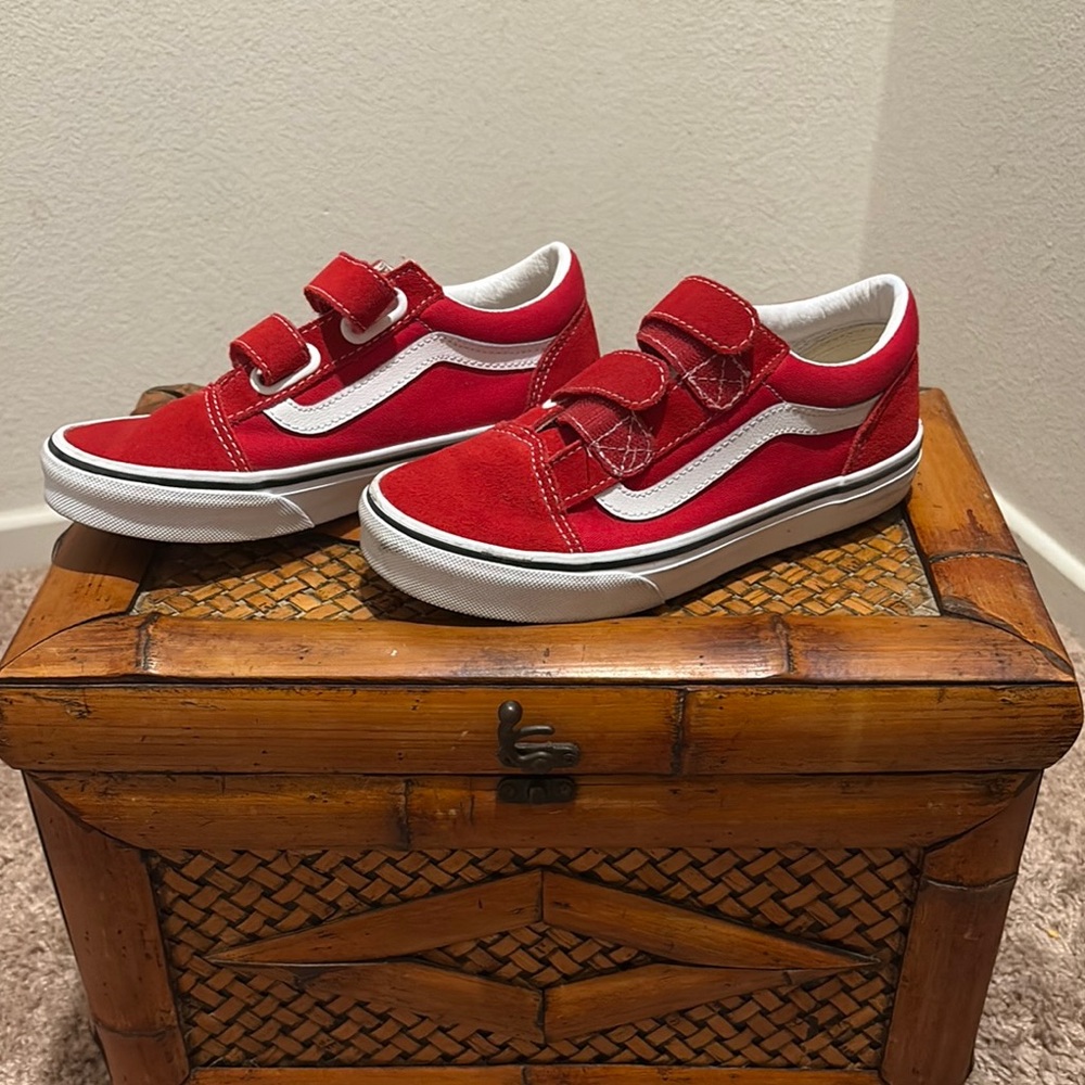 Vans Red and White Velcro Sneakers